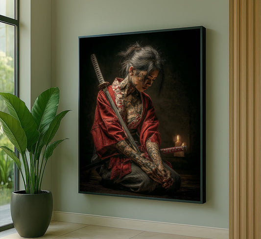Enchanting Samurai Woman With Tattoos Canvas Wall Art