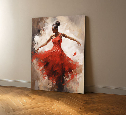 Elegant Black Woman In Red Dress Canvas Wall Art