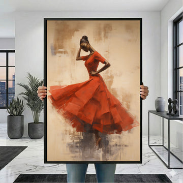 Vibrant Woman In Flowing Red Dress Canvas Wall Art