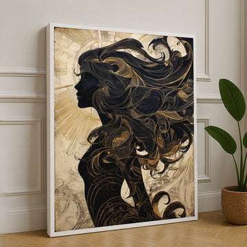 Elegant Silhouette With Flowing Hair Canvas Wall Art