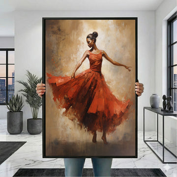 Enchanting Red Dress Ballerina Dancing Canvas Wall Art