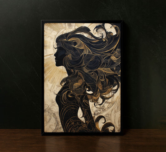 Elegant Silhouette With Flowing Hair Canvas Wall Art