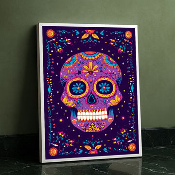 Vibrant Floral Sugar Skull Design Canvas Wall Art