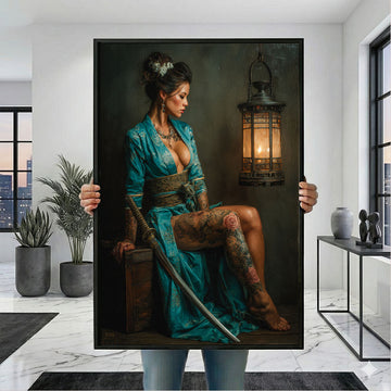 Enchanting Samurai Woman With Tattoos Canvas Wall Art