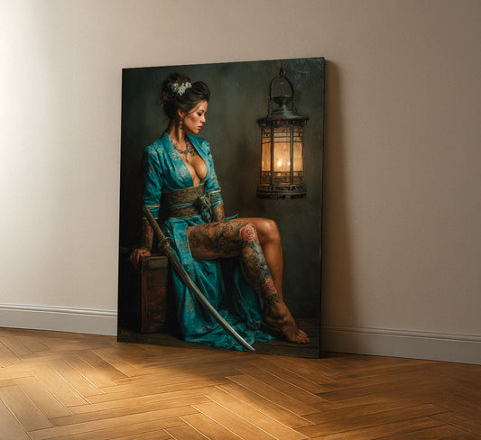 Enchanting Samurai Woman With Tattoos Canvas Wall Art