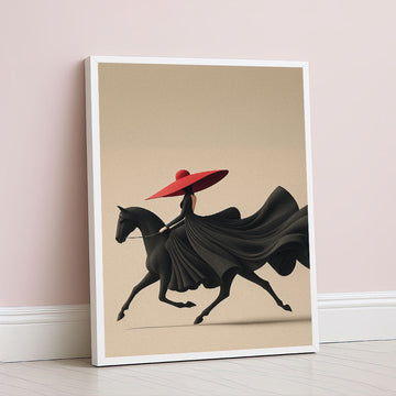 Elegant Woman In Red Hat Riding Horse Canvas Wall Art