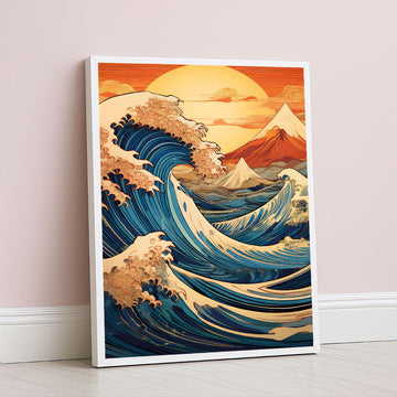 Dramatic Ocean Waves And Fiery Sunset Canvas Wall Art