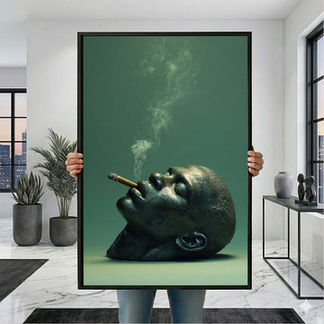Striking Bronze Head Smoking Cigar Canvas Wall Art
