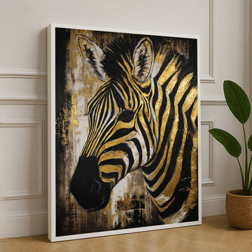 Majestic Zebra With Gold Accents Canvas Wall Art Masterpiece