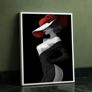 Elegant Woman In Red Hat Silhouette Canvas Wall Art