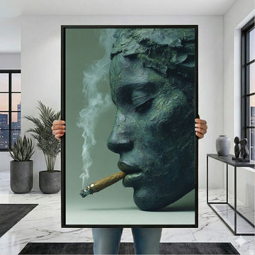 Enchanting Green Textured Woman Smoking Canvas Wall Art