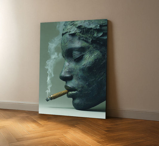 Enchanting Green Textured Woman Smoking Canvas Wall Art
