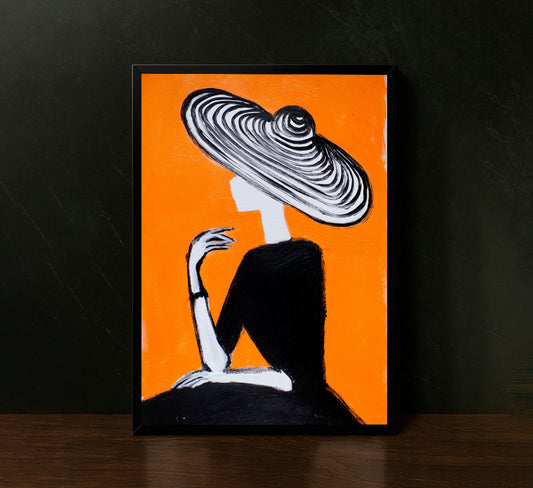 Chic Fashion Silhouette With Hat Canvas Wall Art