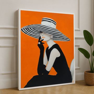 Sophisticated Woman In Striped Hat Canvas Wall Art