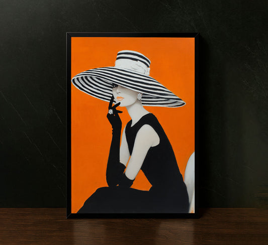 Sophisticated Woman In Striped Hat Canvas Wall Art