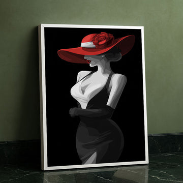 Elegant Woman In Red Hat Canvas Wall Art