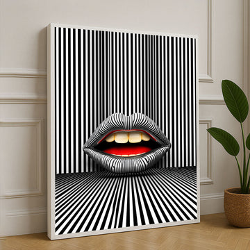 Optical Illusion Lips With Stripes Canvas Wall Art