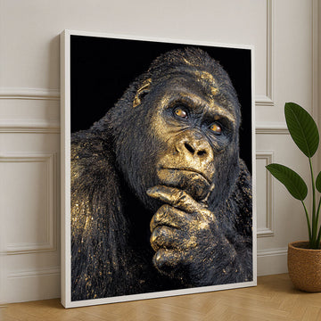 Golden Majestic Gorilla Portrait Canvas Wall Art