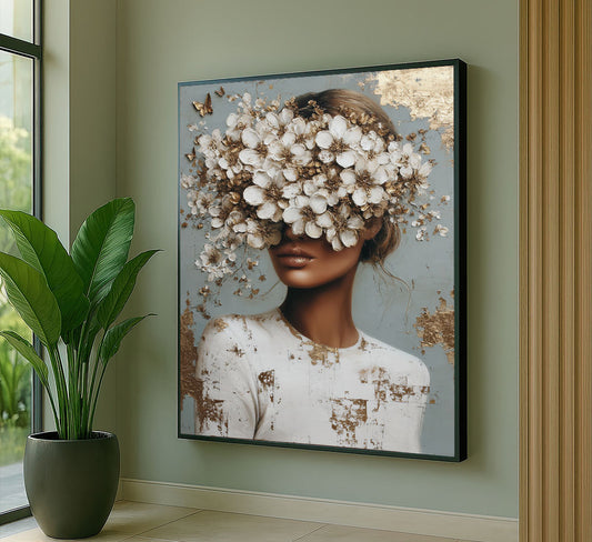 Elegant Woman With Floral Headpiece Canvas Wall Art