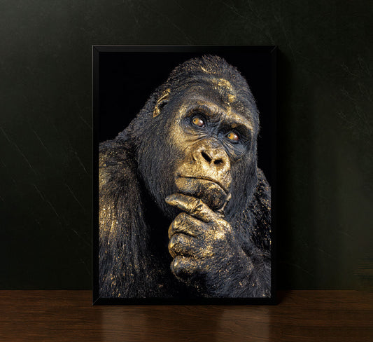 Golden Majestic Gorilla Portrait Canvas Wall Art