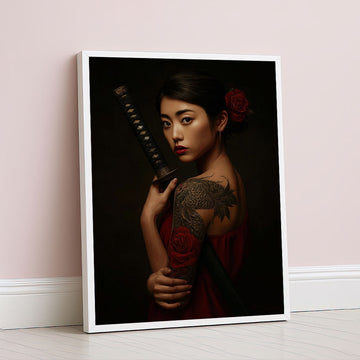 Enchanting Samurai Woman With Tattoos Canvas Wall Art