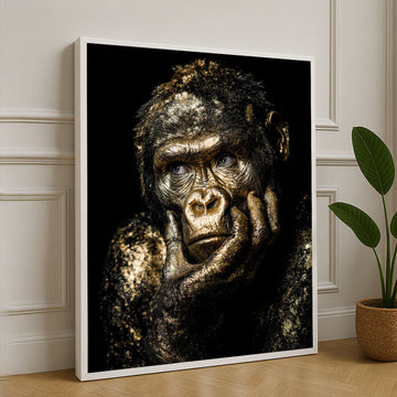 Golden Reflective Gorilla Portrait Canvas Wall Art