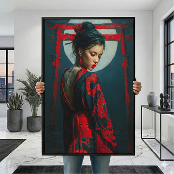Enchanting Samurai Woman With Tattoos Canvas Wall Art