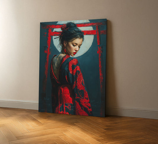 Enchanting Samurai Woman With Tattoos Canvas Wall Art
