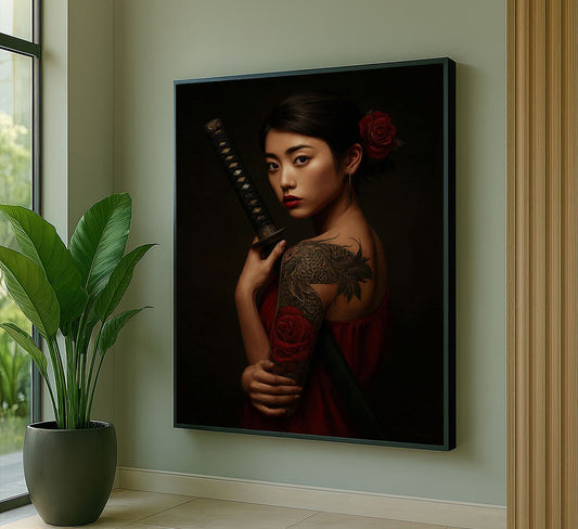 Enchanting Samurai Woman With Tattoos Canvas Wall Art
