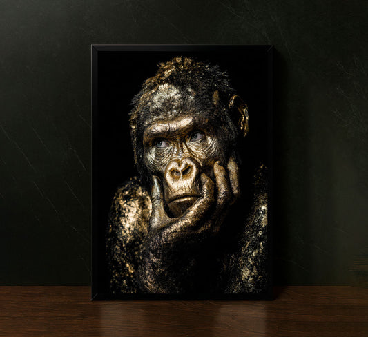 Golden Reflective Gorilla Portrait Canvas Wall Art
