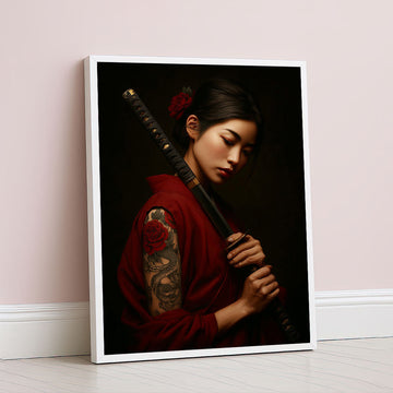 Enchanting Samurai Woman With Tattoos Canvas Wall Art