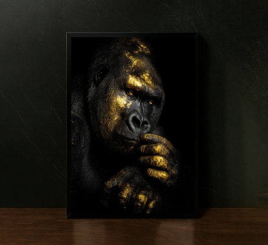 Regal Golden Gorilla Portrait Canvas Wall Art