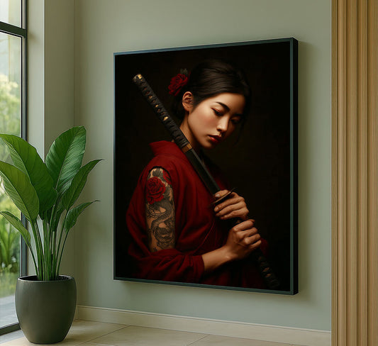 Enchanting Samurai Woman With Tattoos Canvas Wall Art