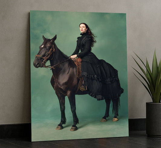 Elegant Woman In Victorian Dress On Horse Canvas Wall Art