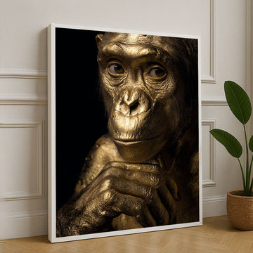 Golden Chimpanzee Portrait In Black Canvas Wall Art