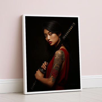 Enchanting Samurai Woman With Tattoos Canvas Wall Art
