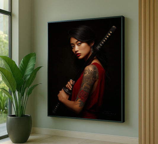 Enchanting Samurai Woman With Tattoos Canvas Wall Art