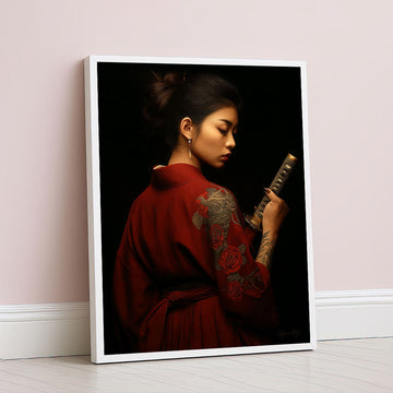 Enchanting Samurai Woman With Tattoos Canvas Wall Art
