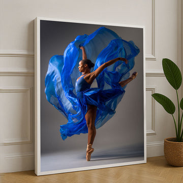 Graceful Blue Ballerina In Motion Canvas Wall Art