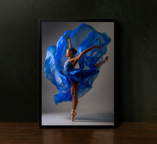 Graceful Blue Ballerina In Motion Canvas Wall Art