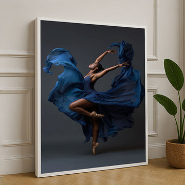 Ballet Dancer In Flowing Blue Gown Canvas Wall Art