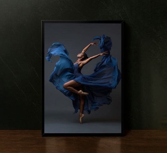 Ballet Dancer In Flowing Blue Gown Canvas Wall Art