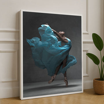 Elegant Ballerina In Flowing Blue Dress Canvas Wall Art