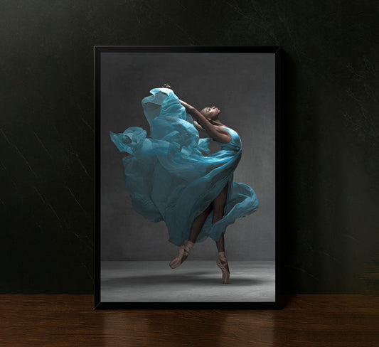 Elegant Ballerina In Flowing Blue Dress Canvas Wall Art