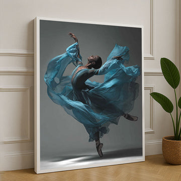 Graceful Ballerina In Flowing Blue Dress Canvas Wall Art