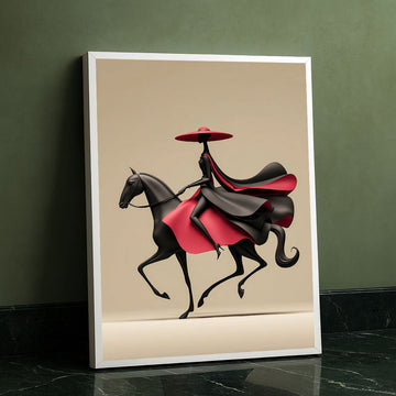Elegant Woman In Red Riding Horse Canvas Wall Art