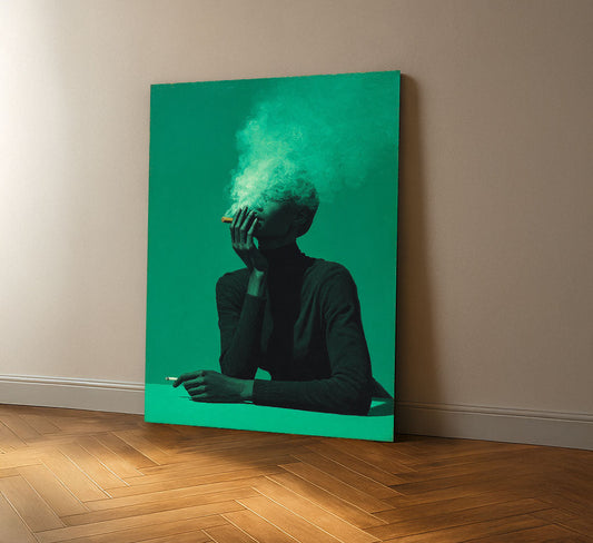 Vibrant Green Woman Smoking Portrait Canvas Wall Art