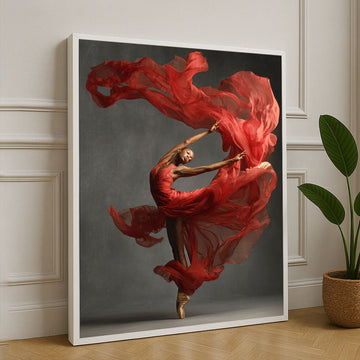 Elegant Ballerina In Flowing Red Dress Canvas Wall Art