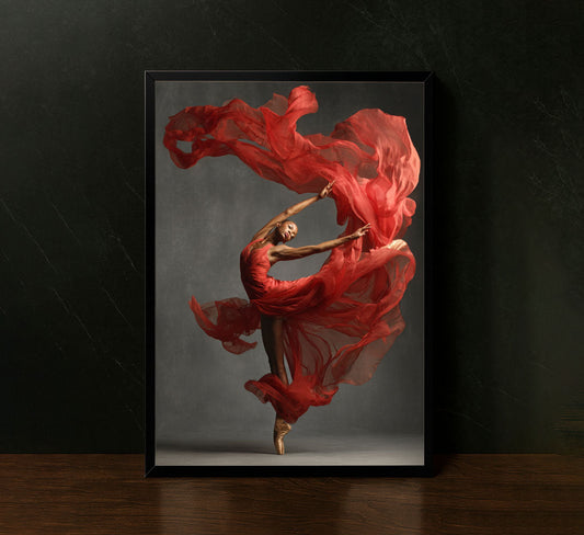 Elegant Ballerina In Flowing Red Dress Canvas Wall Art