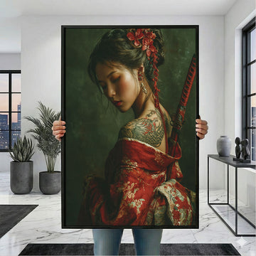 Enchanting Samurai Woman With Tattoos Canvas Wall Art